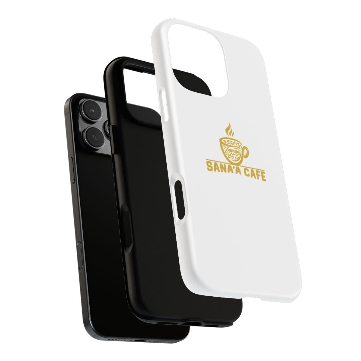 Sana’a Cafe Premium Protective Phone Case – White & Gold Signature Edition