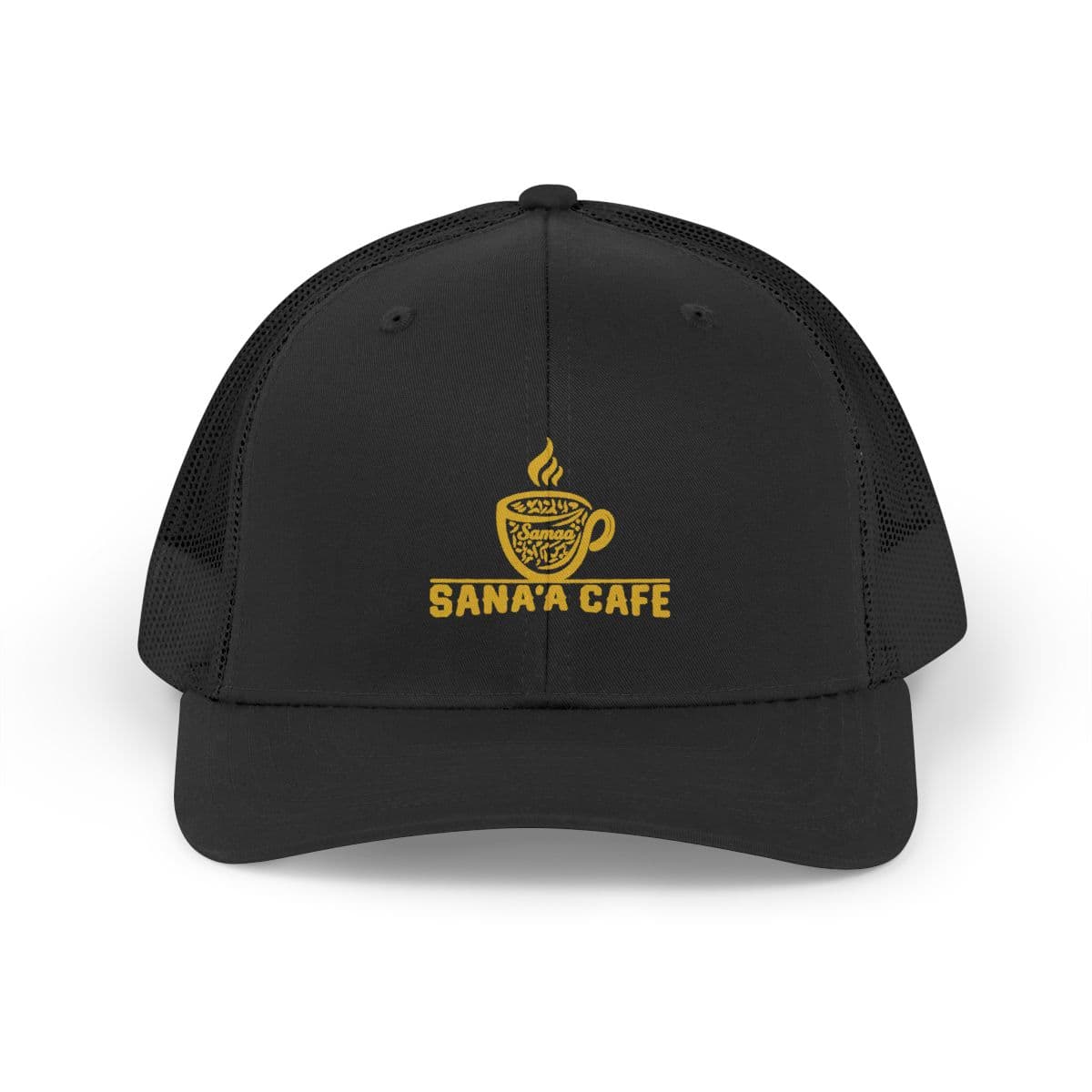 Sana’a Cafe Premium Trucker Cap – Black & Gold Edition