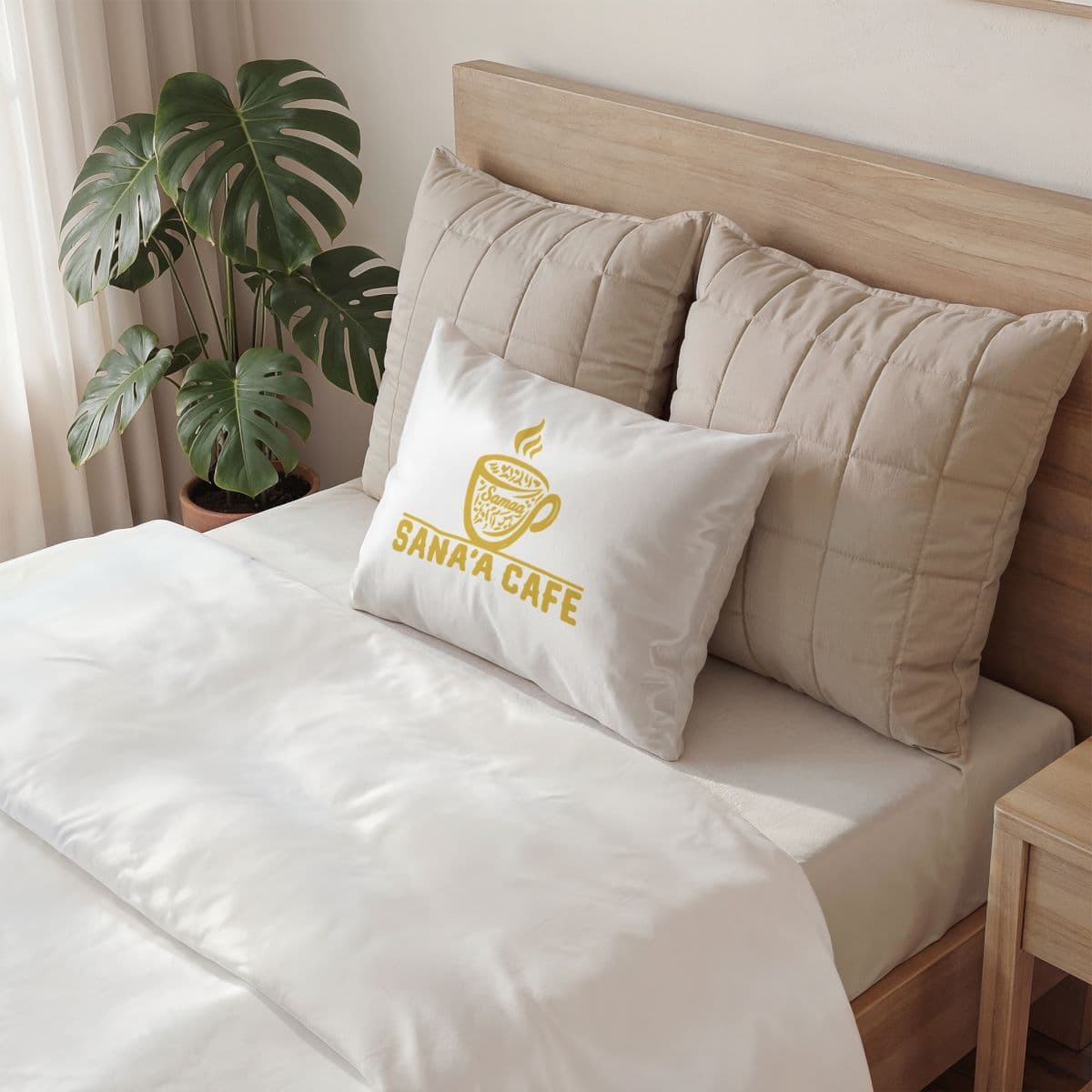 Sana’a Cafe Signature Pillow Sham – White & Gold Edition